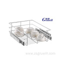 Two-tiered steel sliding storage drawer pull-out basket